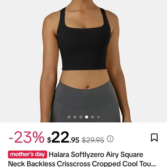 Halara Softlyzero Airy Square Neck Crisscross Back Cropped Cool Touch Sports Top - Picture 6 of 10